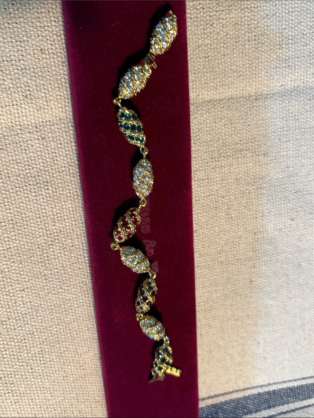 Gold-Tone Green and White Pavé Link Bracelet -